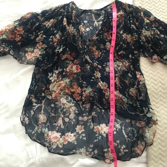 Zara navy floral semi-sheer cape blouse XS - Picture 10 of 12